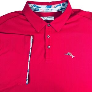 Tommy Bahama Polo Shirt Men 1XLB Pink Red Fiesta Fronds Five o'Clock IslandZone